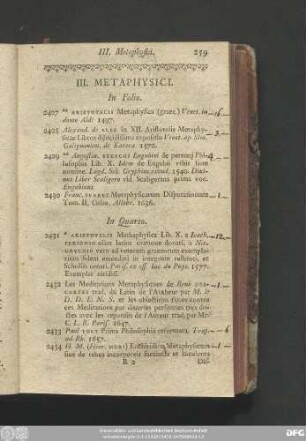 III. Metaphysici.