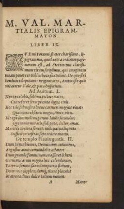 M. Val. Martialis Epigrammaton Liber IX.