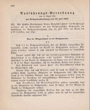 83. Ausführungs-Verordnung hierzu (Kirchgemeindeordnung für die evangelische Landeskirche des Großherzogthums Sachsen vom 24. Juli 1895)