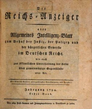 Kaiserlich privilegirter Reichs-Anzeiger. 1794,1, 1794, 1