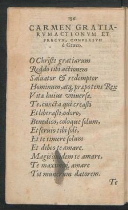 Carmen Gratiarum Actionum Et Precum, Conversum e Graeco.