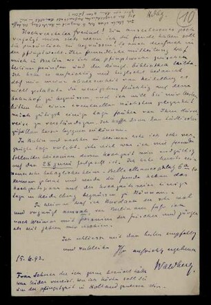 Nr. 10: Postkarte von Max von Waldberg an Edward Schröder, Heidelberg, 15.6.1892