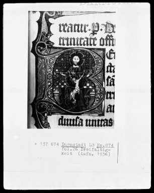 Festmissale — Festmissale, Folio 1-116 — ---, Folio 1-116Initiale B (enedicta) mit Gnadenstuhl, Folio 26recto