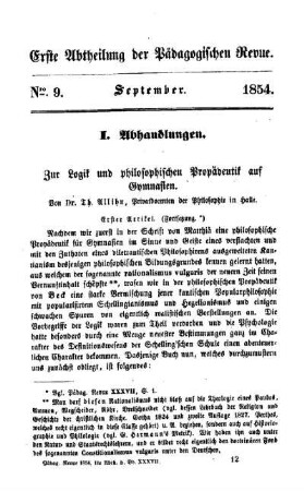 Zur Logik und philosophischen Propädeutik auf Gymnasien : erster Artikel ; (Fortsetzung)