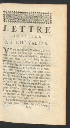 Lettre du Prieur au Chevalier.