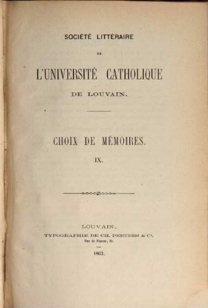 Choix de mémoires. 9. 1863