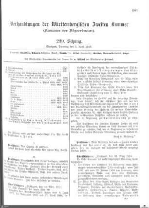 239. Sitzung, Stuttgart, 5.4.1910