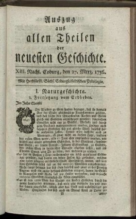 XIII. Nachl. Coburg, den 27. Merz, 1756.