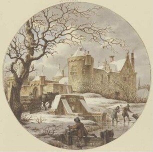 Landschaft mit Burg im Schnee (Der Winter)