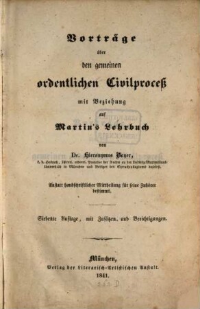 Vorträge über den gemeinen ordentlichen Civilproceß mit Beziehung auf Martin's Lehrbuch