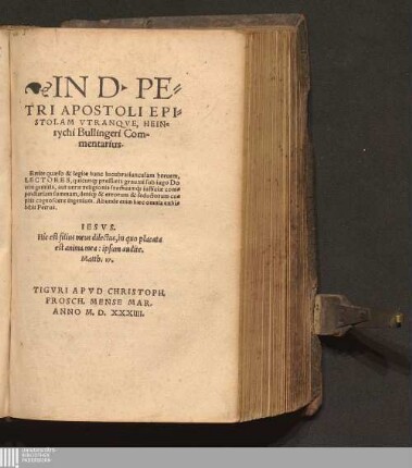 In D. Petri Apostoli Epistolam Vtranqve, Heinrychi Bullingeri Commentarius