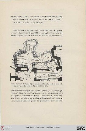 21: Breve nota sopra un' ultima esplorazione fatta nel cimitero di Priscilla presso la cripta liturgica detta «Cappella Greca»
