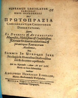 Diss. inaug. de protopraxia concurrentium creditorum