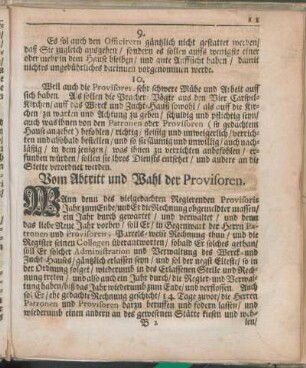 Vom Abtritt und Wahl der Provisoren.