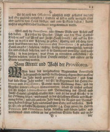 Vom Abtritt und Wahl der Provisoren.