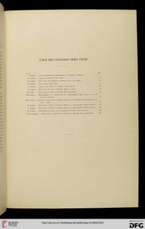Table des gravures hors texte