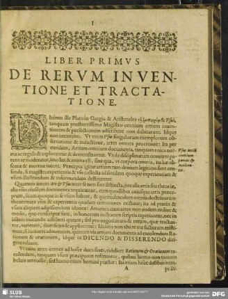 Liber Primus De Rerum Inventione Et Tractatione