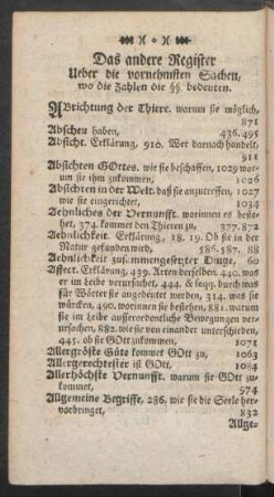 Das andere Register Ueber die vornehmsten Sachen, wo die Zahlen die §§. bedeuten