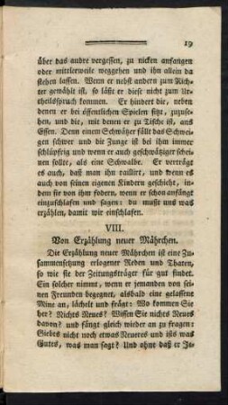 VIII. Von Erzählung neuer Mährchen.
