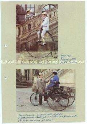 Bild-Dokumentation aus 21 Tafeln mit aufgeklebten Fotos zur Geschichte der Zweirad-Fahrzeuge (Recherche-Material für DEFA-Filme)