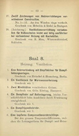 Saal 8. Heizung. Ventilation