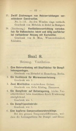 Saal 8. Heizung. Ventilation