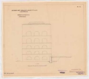 Fabrik Sigmund Goeritz AG, Chemnitz: 1. Bauabschnitt Nov./Dez. 1924, Kopfansicht Südseite 1:100