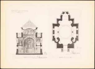 Romanische Kapelle: Grundriss, Querschnitt (aus: Drucke von Seminararbeiten der Königlich Technischen Hochschule Berlin, Bd. I)