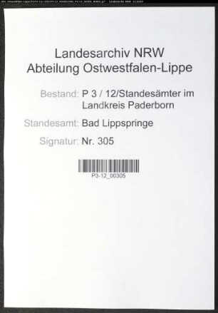 Sterberegister Standesamt Bad Lippspringe