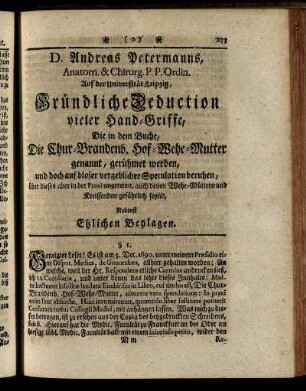 D. Andreas Petermanns, Anatom. & Chirurg. P. P. Ordin. Auf der Universität Leipzig, Gründliche Deduction vieler Hand-Griffe, ...