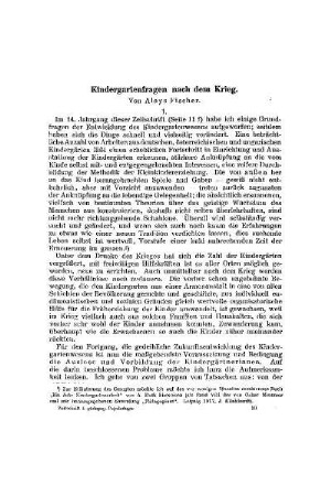 Kindergartenfragen nach dem Krieg