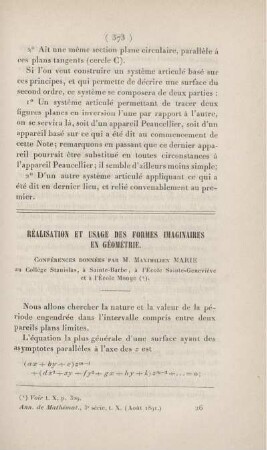 Réalisation et usage des formes imaginaires en géométri. [Fortsetzung]
