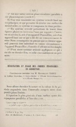 Réalisation et usage des formes imaginaires en géométri. [Fortsetzung]