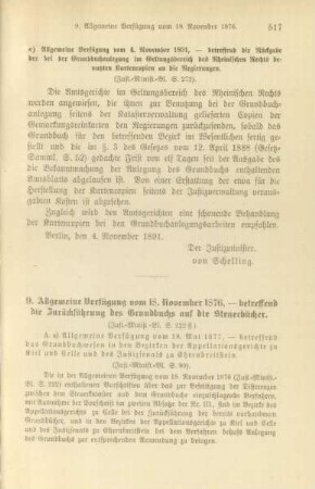 9. Allgemeine Verfügung vom 18. November 1876