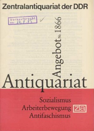 Nr. 1866: Sozialismus Arbeiterbewegung Antifaschismus