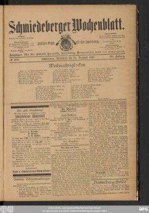 Schmiedeberger Wochenblatt, No 102 Schmiedeberg, Sonnabend den 24. Dezember 1898