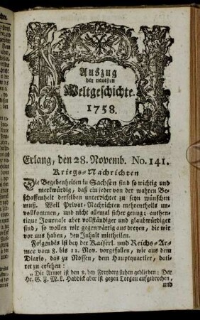 Erlang, den 28. Novemb. No. 141. - No. 145.