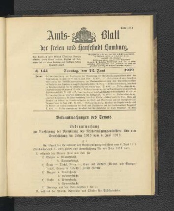 No.144, Sonntag, den 22. Juni 1919