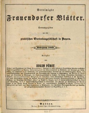 Vereinigte Frauendorfer Blätter : (allgemeine deutsche Gartenzeitung, Obstbaumfreund, Bürger- und Bauern-Zeitung), 1849