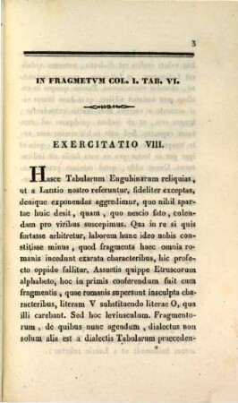 In tabulas reliquas Eugubinas, Romanis exaratis characteribus exercitationes