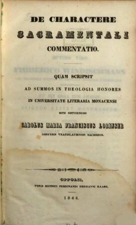 De charactere sacramentali commentatio