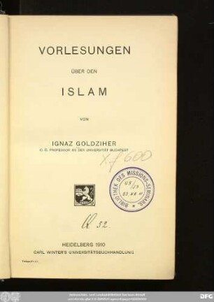Vorlesungen über den Islam