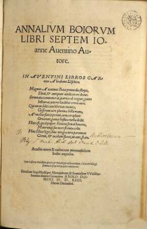 Annalivm Boiorvm Libri Septem