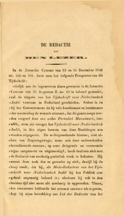 De redactie aan den lezer