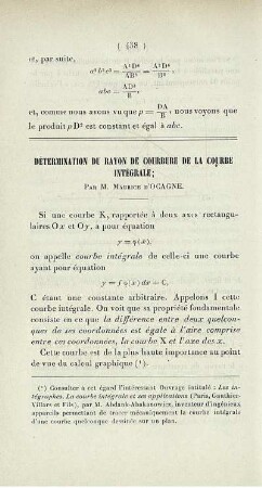 Détermination du rayon de courbure de la courbe intégrale.