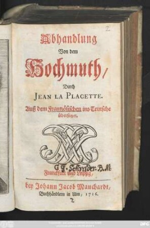 Abhandlung Von dem Hochmuth : Aus dem Frantzösischen ins Teutsche übersetzet