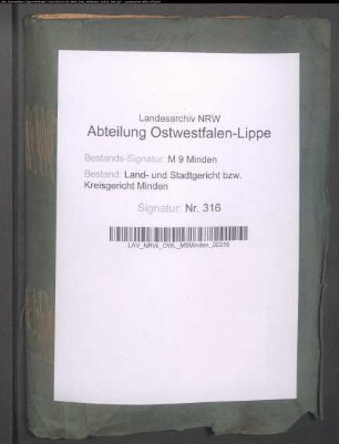 Erbschaftsstempel (Nachlassregelungen). Kreisgericht Minden