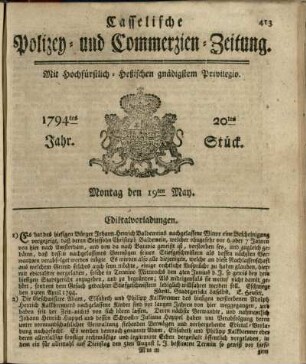 20tes Stueck, Montag den 19ten May 1794
