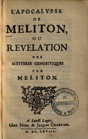 L' apocalypse de Meliton : ou revelation des mystères cenobitiques