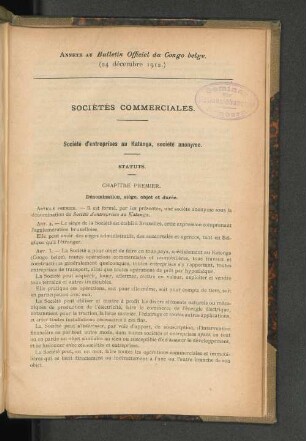 Annexe au Bulletin Officoel du Congo belge. (24 décembre 1912.)